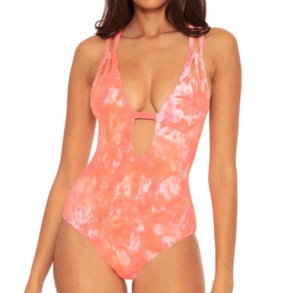 BECCA Pink Coral Tie-Dye V-Keyhole One-Piece Swimsuit